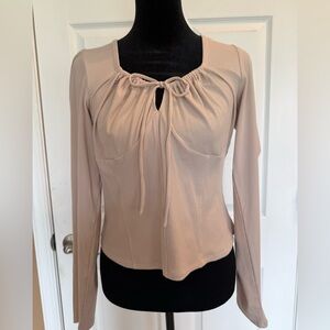 Urban Social Tan Long Sleeve Tie Front Blouse